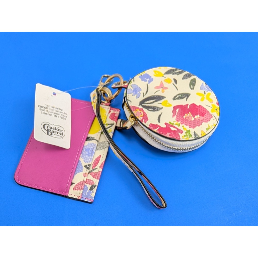Cracker Barrel Pink White Floral Coin Purse and Card Wallet Set NWT